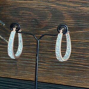 Fifth Avenue Rose Gold Crystal Oval Hoop Earrings NWT